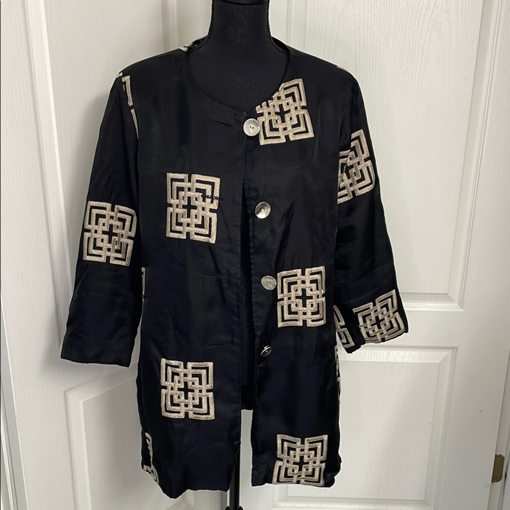 Painted Pony vintage coat black with embroidery size L elegant